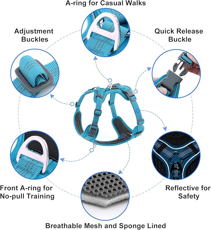 Plutus Pet No Pull Dog Harness, Release at Neck, Soft Padded, Reflective Adjustable Dog Vest Harness for Small, Medium, Large Dogs(Light Blue, S)