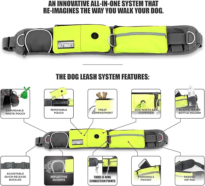 TAKSIN The Ultimate Hands Free Dog Leash System for Walking Running Hiking Training, Reflective Bungee Leash, Treat Holder, Poop Bag Dispenser for Small Medium Large Dogs (Yellow Pack)