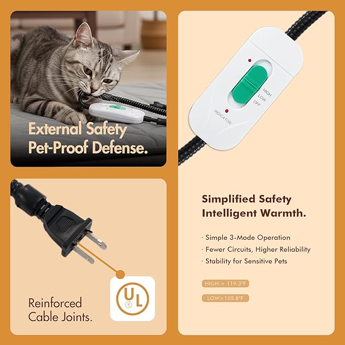 Dog Heating Pad (56"x40") - Waterproof Electric Heated Mat & Pet Bed for Indoor and Outdoor Use, Chew Resistant Cord, Machine Washable Cover with Wheat Pattern Quilting, for Cats and Pets