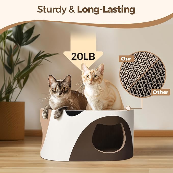 Big Cat Scratcher Lounge, Corrugated Cardboard Cat Scratcher House with Hole, Large Scratching Lounger Bed, Cat Scratching Pad for Indoor Cats as Furniture Protector, Rabbit Cardboard House
