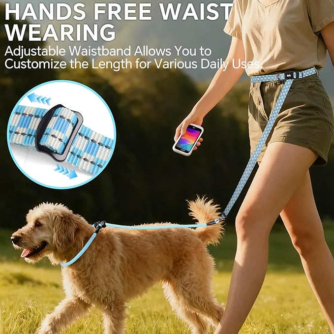QQPETS Adjustable Slip Lead Dog Leash, Hands Free Waist Leash for Dog Walking, Reflective Training Lead with 360° Swivel Anti-Tangle, 4-7 ft Length for All Breeds