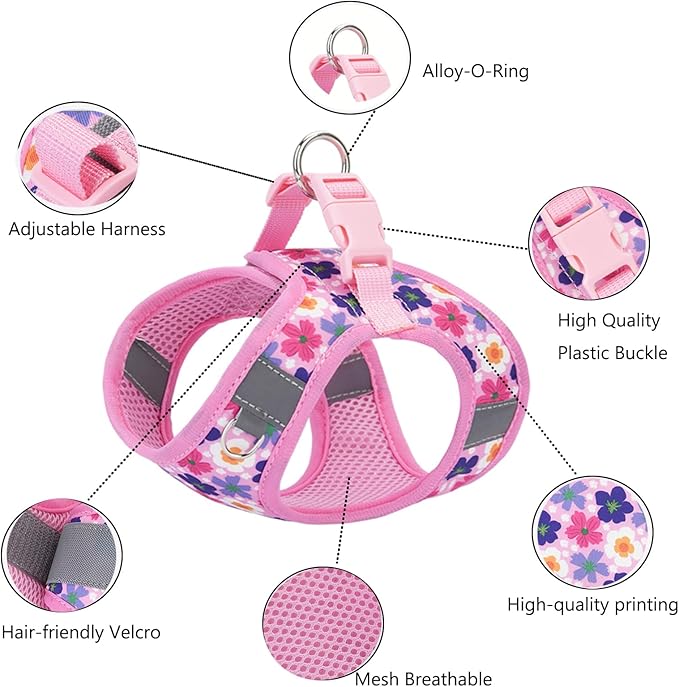 XS Dog Harness and Leash Set, Step in Dog Harness No Pull for Walking Running Training, Puppy Essentials for Dogs Cat Bunny, Adjustable Reflective Dog Vest Harness. (Pink, XS)