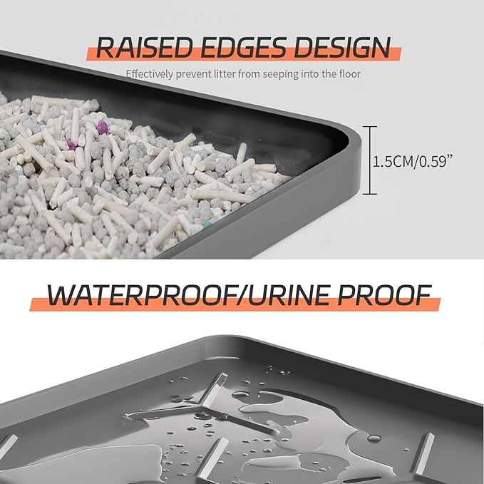 Extra Large Silicone Cat Litter Mat, Waterproof/Urineproof, Litter Recycling, Easy to Clean, Soft on Kitty Paws (28"X40"-Dark Grey)