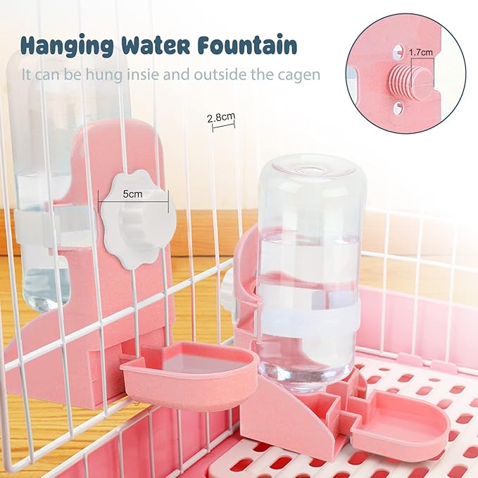 Rypet Rabbit Water Bottle No Drip - 17oz Hanging Water Fountain Automatic Dispenser Pet Cage Water Feeder for Bunny Chinchilla Guinea Pig Hedgehog Ferret Pink