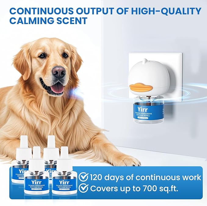 Dog Calming Diffuser, 6 in 1 Dog Pheromones Calming Diffuser, Relaxing Pheromone for Dogs Relief Stress Anxiety Reduce Aggression Barking, Help Train Dog to Pee, 2 Diffuser 4 Refill(48ml)