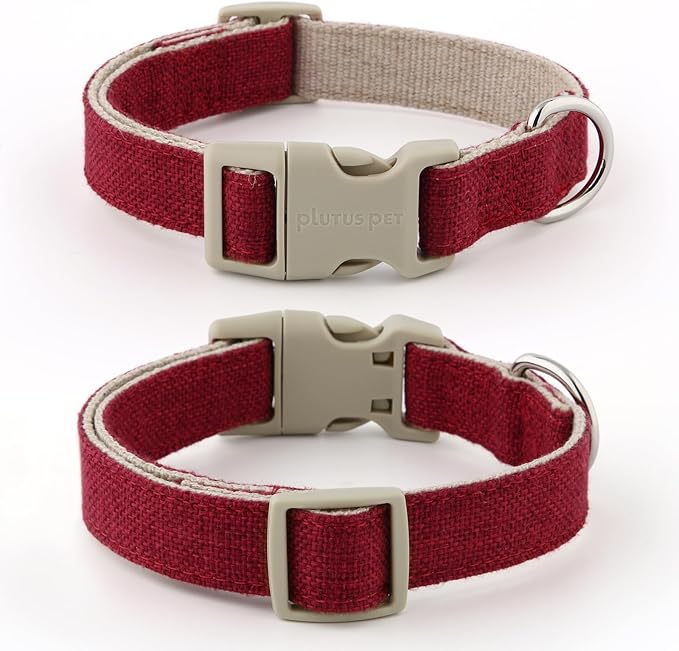 Plutus Pet Cotton Hemp Dog Collar and Leash Set, Adjustable Collar for Small, Medium, and Large Dogs, Heavy Duty and Soft on Skin, Red, M