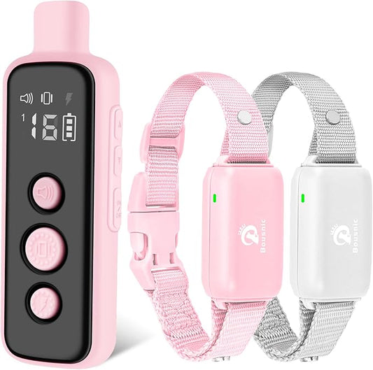 Bousnic Dog Shock Collar for 2 Dogs - (8-120lbs) Waterproof Rechargeable Electric Dog Training Collar with Remote for Small Medium Large Dogs with Beep Vibration Safe Shock Modes(Pink)