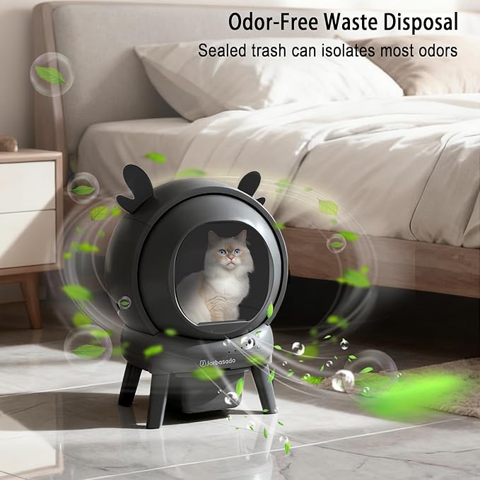 J JORBASADO Self Cleaning Litter Box, Automatic Cat Box for Multiple Cats, APP Real-Time Monitor Cat Litter Box Automatic Cleaning, Safety Protection,with 1 Trash Bag, Ears Design