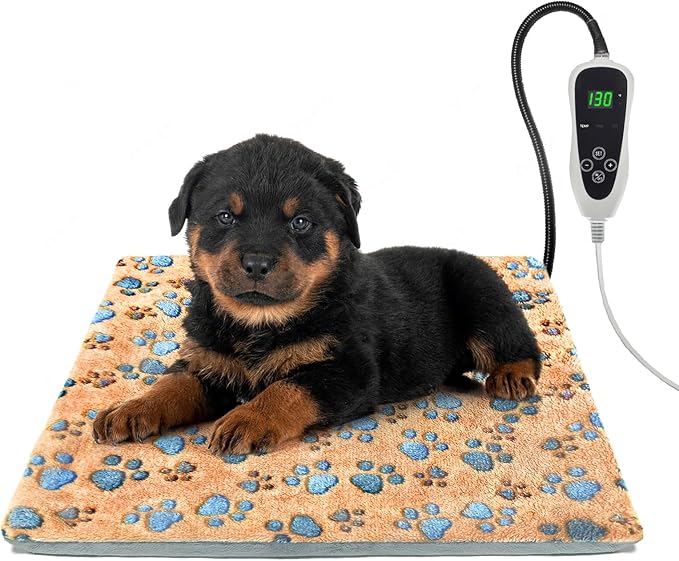 Cat Heating Pad 18×18 in Dog Heated Bed Smart Temperature Control Switch, Metal Protective Pipe Waterproof Cat Beds for Indoor Cats with a Plush Cotton Cover