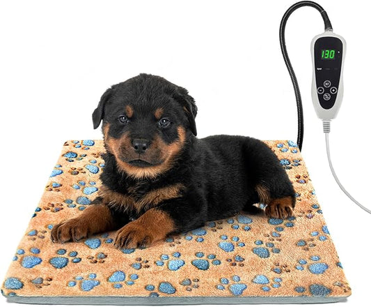 Cat Heating Pad 18×18 in Dog Heated Bed Smart Temperature Control Switch, Metal Protective Pipe Waterproof Cat Beds for Indoor Cats with a Plush Cotton Cover