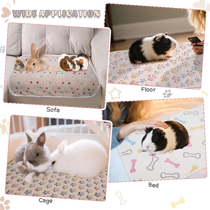 6 Pack Guinea Pig Cage Liner, Washable Guinea Pig Fleece Blankets Beding Accessories, Flannel Throw Warm Sleep Mat, Pet Pee Pads for Small Animal Hamster Rabbit Puppy Cat (24x16 Inch)
