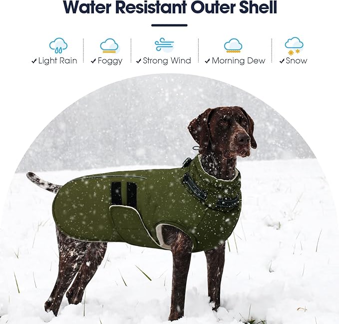 IECOii Big Dog Winter Coat for Giant Breed Dogs Waterproof Dog Jacket with Built in Collar, Reflective Dogs Coat Pet Snow Jacket for Great Dane Saint Bernard, Easy Outdoor Walking, Army Green - 5XL