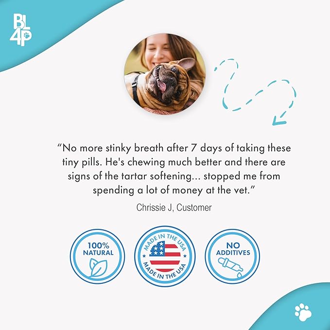 Dog Bad Breath & Dental Care Solution, Supports Canine Oral Health, Relieves Stinky Breath, Tooth Pain, Red Swollen Gums, Helps Reduce Plaque and Gingivitis, 400 Odorless, Tasteless Easy to Use Pills