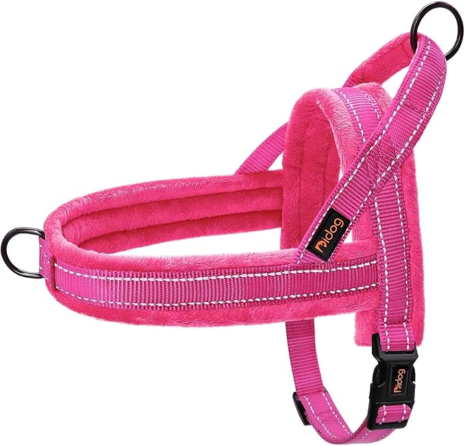 Didog Soft Flannel Padded Dog Vest Harness, No Pull/Quick Fit Reflective Dog Strap Harness, Easy for Training Walking (XXS:Chest 12-15", Hot Pink)