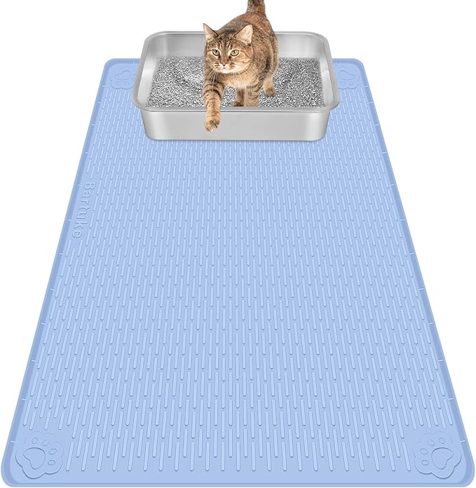 Cat Litter Mat, Extra Large 34" x 22" Silicone Mat Litter Trapping Mat for Scatter Control, Soft on Kitty Paws, Easy to Clean (Blue)