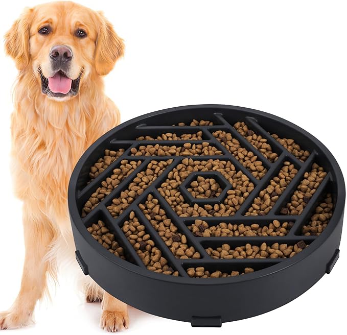 TOBYTO Slow Feeder Dog Bowls Large Medium Breed,Anti-Choking Slow Eating Dog Food Bowl,Non Slip Pet Slower Food Feeding Bowls Large Puzzle Slow Feeder Bloat Stop Maze Dog Dishes,Black