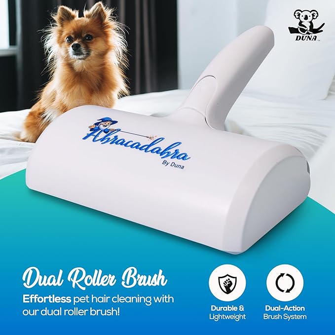 Duna Abracadabra Washable Dual Roller Pet Hair Remover – Original Size Reusable Lint Roller for Cat & Dog Hair on Furniture, Couch, Carpet, Car, Rugs & Bedding – Portable, Eco-Friendly