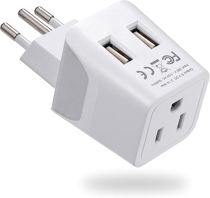 Ceptics Brazil Travel Adapter Plug With Dual USB - USA Input - Type N - Ultra Compact - Perfect for Cell Phones, Laptop, Camera Chargers, iWatch and More (CTU-11C)