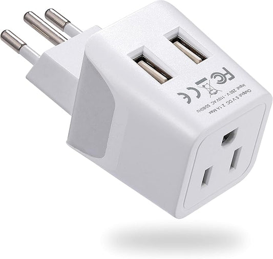 Ceptics Brazil Travel Adapter Plug With Dual USB - USA Input - Type N - Ultra Compact - Perfect for Cell Phones, Laptop, Camera Chargers, iWatch and More (CTU-11C)