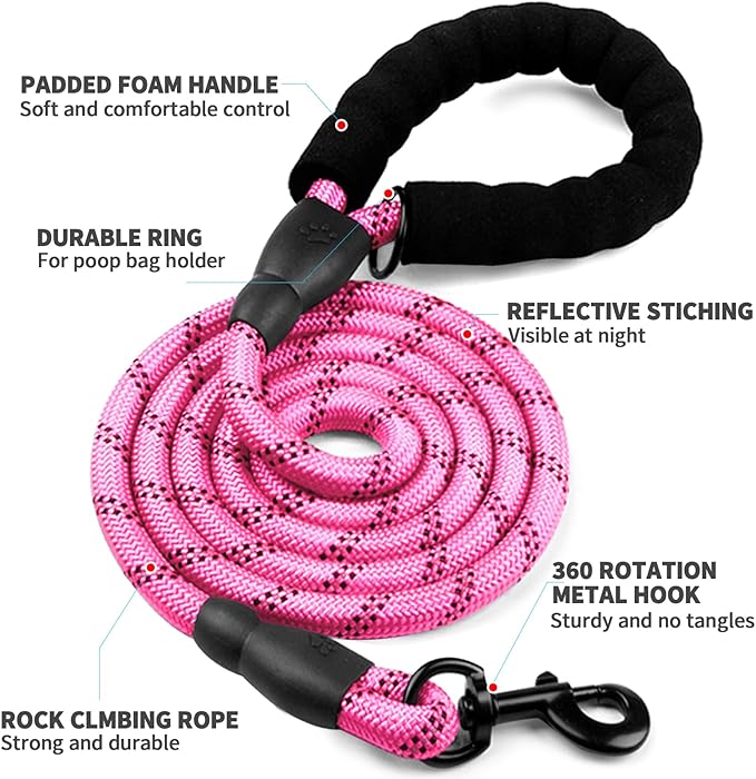 COOYOO Dog Leash 6 FT Heavy Duty - Comfortable Padded Handle - 1/2 inch Reflective Dog Leash for Medium Large Dogs with Poo Bag Dispenser