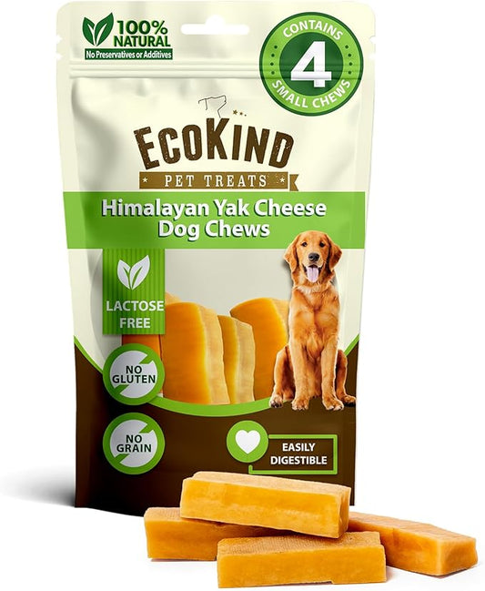 EcoKind Himalayan Gold Yak Cheese Dog Chew for Small Dogs, Healthy Treats, Odorless, Long Lasting Dog Bones for Dogs, Rawhide Free, Made in The Himalayans, Small (Pack of 4)