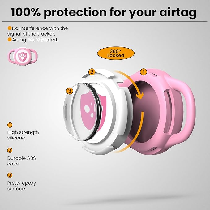 Waterproof AirTag Dog Collar Holder for Apple Tracker Pink