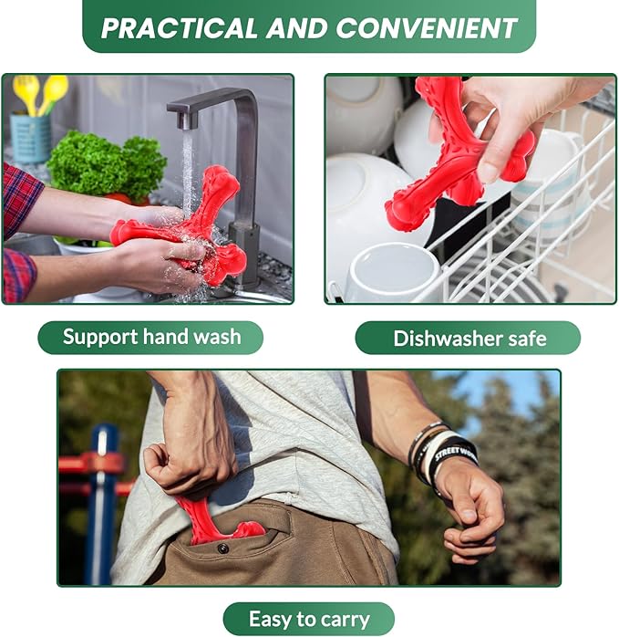 Dog Chew Toys for Aggressive Chewers Large Breed,Indestructible Bones Toy，Durable Cleaning Toothbrush Natural Rubber Dog Toys… (Red)