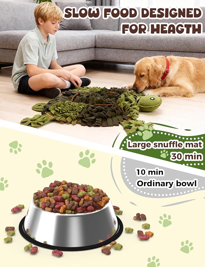 Snuffle Mat for Dogs, Turtle Design 28.8''×22.8 ''Inch Large Snuffle Mat for Dogs, Slow Feeder Dog Food Mat, Mental Stimulation Enrichment Puzzle Feeder Dog Toy for Anxiety Relief（Brown）