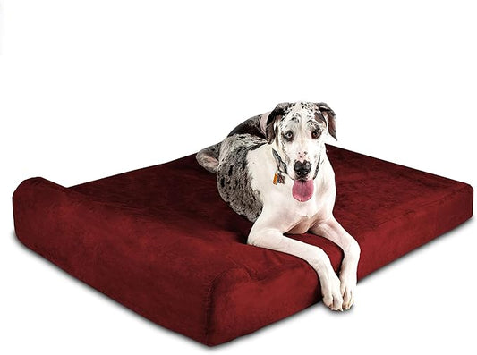 Barker Beds Giant Orthopedic Dog Bed - 7" Pillow Top with Headrest - 100-300 lbs - Memory Foam for Joint Pain & Arthritis - Vet Recommended, Washable - Made in USA - 60"x48"x7" - Burgundy