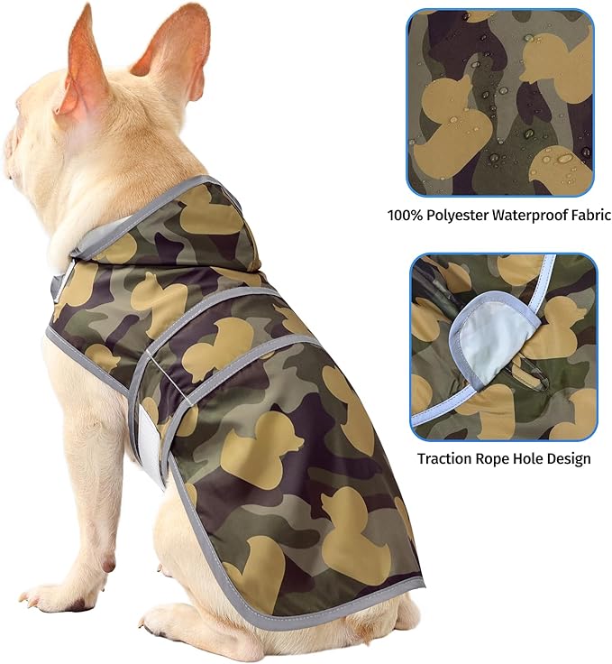 Dog Raincoats for Medium Dogs Waterproof Hooded Rain Jacket with Reflective Strips Leash Hole & Poncho Adjustable Fit (CamoDuck,M)