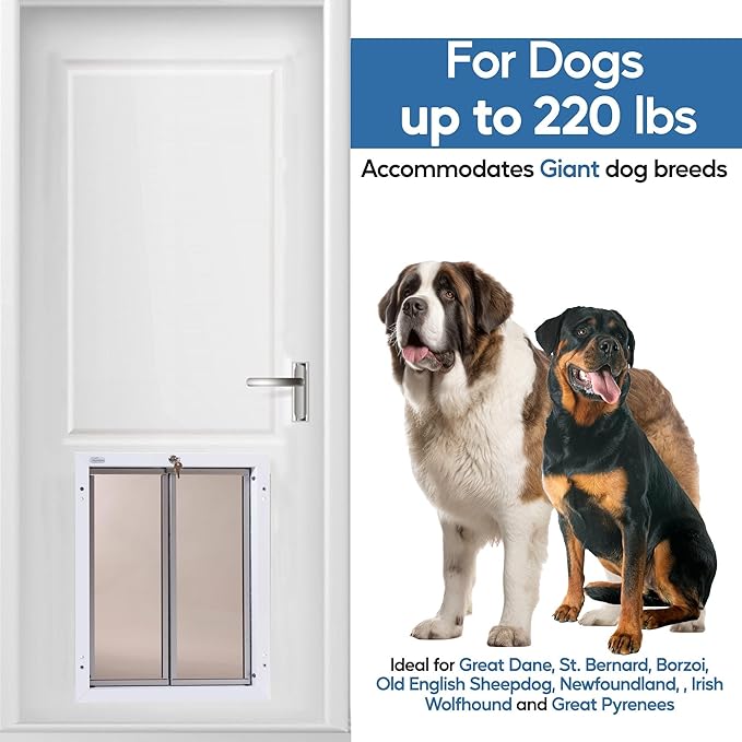 PlexiDor Performance Pet Doors for Dogs and Cats - Door Mount Dog Door with Lock and Key - White, X-Large Sizes