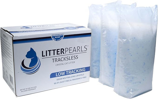 Litter Pearls Tracksless Unscented Non-Clumping Crystal Cat Litter with Odorbond, 20 Pounds