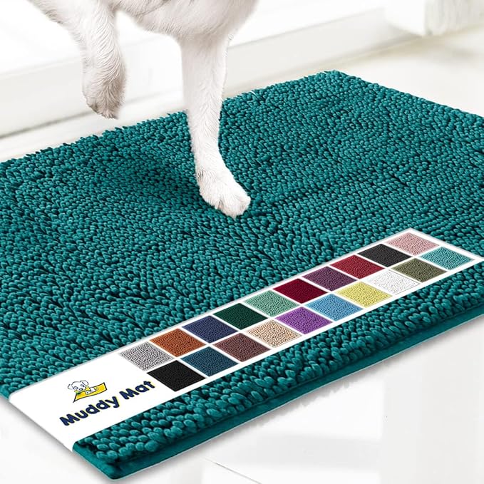 Muddy Mat® AS-SEEN-ON-TV Highly Absorbent Microfiber Door Mat and Pet Rug, Non Slip Thick Washable Area and Bath Mat Soft Chenille for Kitchen Bathroom Bedroom Indoor and Outdoor - Teal 24" x 72"