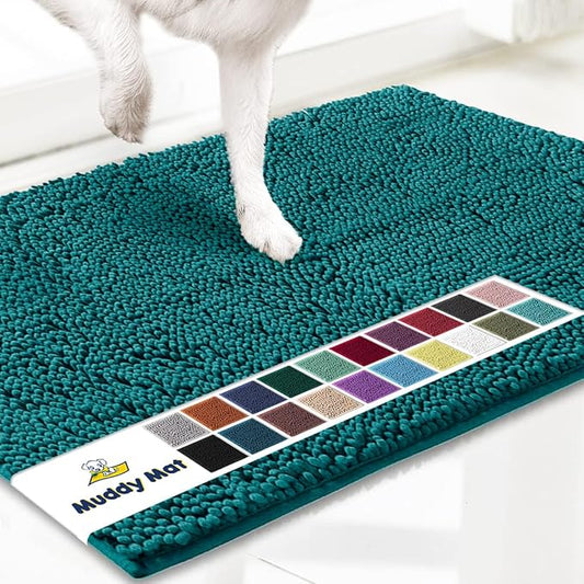 Muddy Mat® | Super Absorbent Door Mat Indoor, Microfiber Quick Dry Chenille Entryway Rug, Non-Slip Front Door Mat, Indoor Mats for Entryway, Machine Washable Pet Rug, Teal 36" x 120"