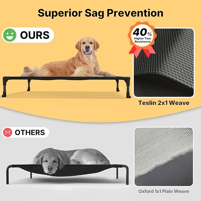 Veehoo Outdoor Elevated Dog Bed Large Sized Dogs, XXL Cooling Raised Dog Cots Beds Training Platform Off Ground Hammock with Breathable Mesh, No-Slip Feet, 59"x37.5", Grey