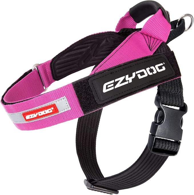 EzyDog Express Dog Harness - Adjustable Dog Harness for Large, Medium, and Small Dogs with Padded Ergonomic Anti-Chafing Design, Grip Handle, & Easy Side Buckle (L, Pink)