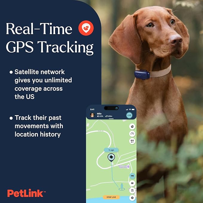 PetLink GPS Dog Tracker - Real-time Pet Tracker Collar - Waterproof Dog GPS Tracker with Virtual Fence
