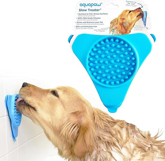 Aquapaw Dog Licking Mat - Suction Slow Feeder & Feeding Mat - Bath Toy Dispenser for Dog Bath Toys & Grooming Treats - Grooming Lick Pad for Peanut Butter Treat & Shower Snack Holder - Blue