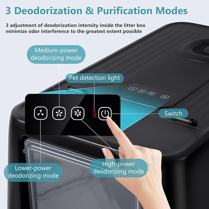 Stainless Steel Litter Box，XXL Enclosed High Sided Litter Box with Scoop for Big Cats, Non-Sticky, Anti-Leakage, Odor Control, Easy Clean (Black)