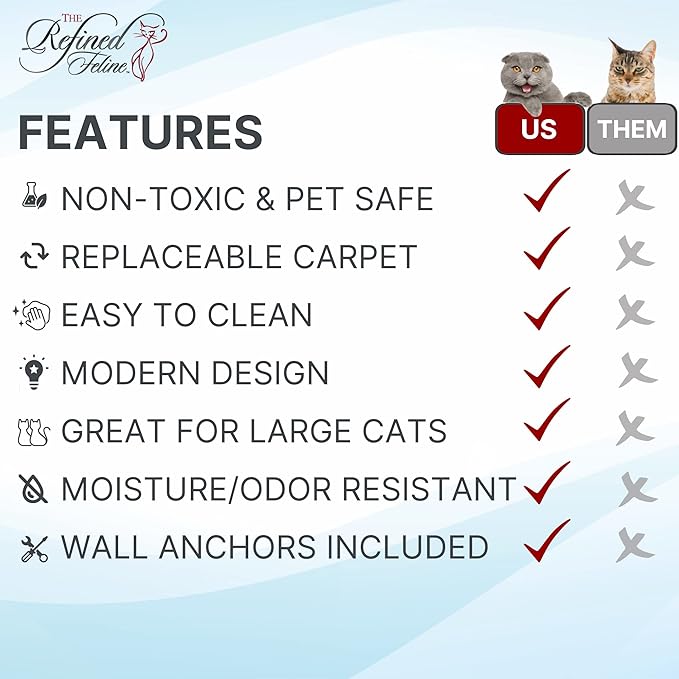 THE REFINED FELINE 60 Inch Lotus Branch Cat Shelf in White with Replaceable Carpet, Playing, Climbing, & Lounging Cat Shelves And Perches For Wall, Cat Hammock Bed Furniture for Large Cats