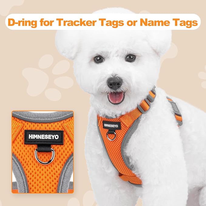 Small Dog Harness and Leash Set, No Pull Adjustable Pet Harness for Small Dogs, Breathable Mesh Rflective Dog Vest Harness (Orange, S)