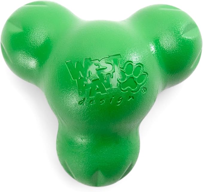 WEST PAW Tux Durable Dog Chew Toy and Treat Dispenser for Strong Chewers and Short Snouted Dog- Tough Interactive Design for Enrichment Training and Play - Made in USA Dishwasher Safe - Clover Green