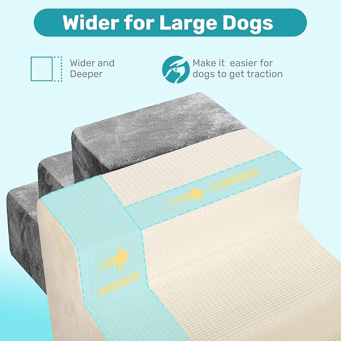 Dog Stairs for Bed, Extra Wide 4-Step Dog Steps for High Bed, High-Density Foam Pet Stairs with Non-Slip Removable Washable Cover for Small Pets, 18" H, Beige