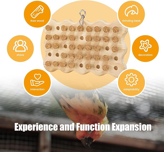 Wooden Bird Chew Toy, Parrot Biting Toys, Foraging Training, Relieve Boredom & Anxiety, Bird Cage Accessories, for Small Parakeets, Conures, Macaws, Budgies, Finches, JPD D