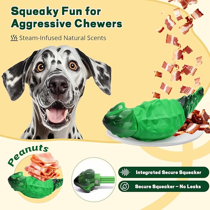 Dog Chew Toys for Aggressive Chewers, Indestructible Lizard Shape Tough Dog Toy with Natural Scents, Durable Chew Bones to Keep Large Dogs Busy, for Super Chewers 20-80Lbs - Bacon