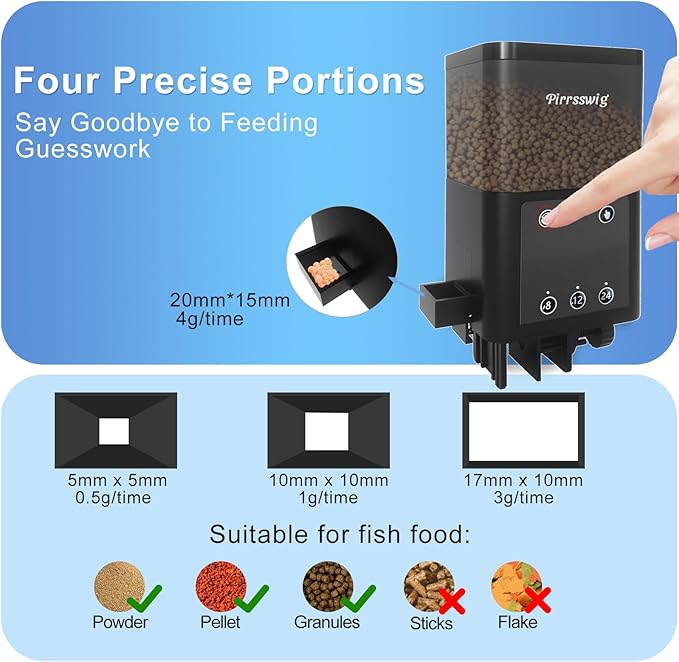 Automatic Fish Feeder for Aquarium - 320ml Unique Mechanical Design Food Dispenser with Timer, Moisture-Proof & Precision Feeding | Stable Auto Feeder for Vacation Fish Tank, Battery Included