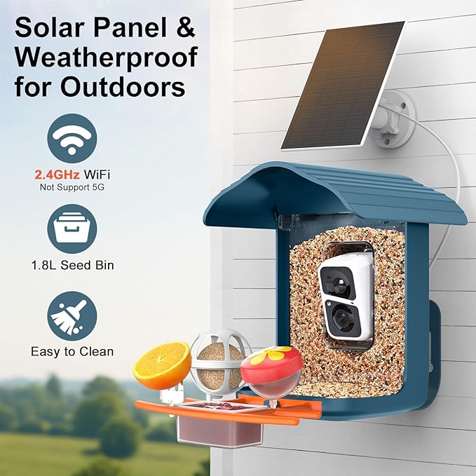 birdsnap® PAV-Bird Feeder with Camera 2K HD, 64GB Card, AI Identify Bird Species Smart Bird House with Camera Solar Powered, Record Video Live View, Auto Capture, Ideal Gift for Birds Lover