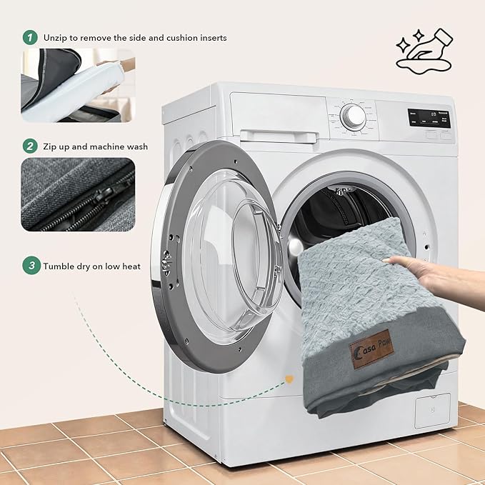 Orthopedic XL Dog Beds, Waterproof Memory Foam Big Bolster Pet Bed for Extra Large Sized Dogs 45x35Inch, Non-Slip Bottom and Egg-Crate Foam Dog Couch Bed with Washable Removable Cover, Grey