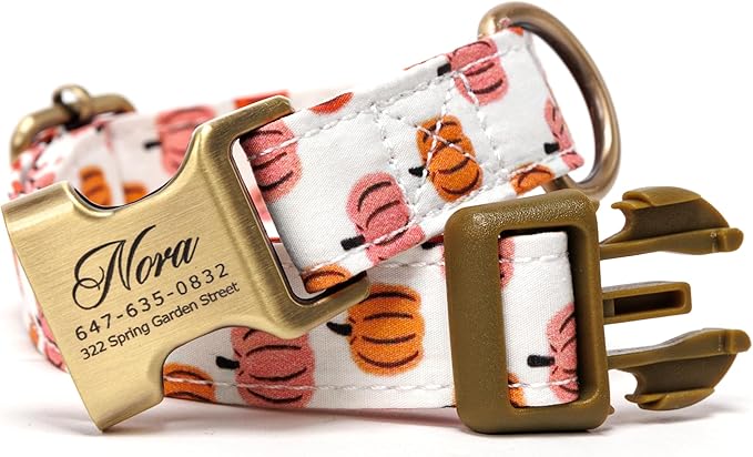 Personalized Dog Collar with Name and Phone Number Engraved,Adjustable Custom Puppy Collar,Organic Cotton Pet Collar for Small Medium Large Boy Girl Dogs