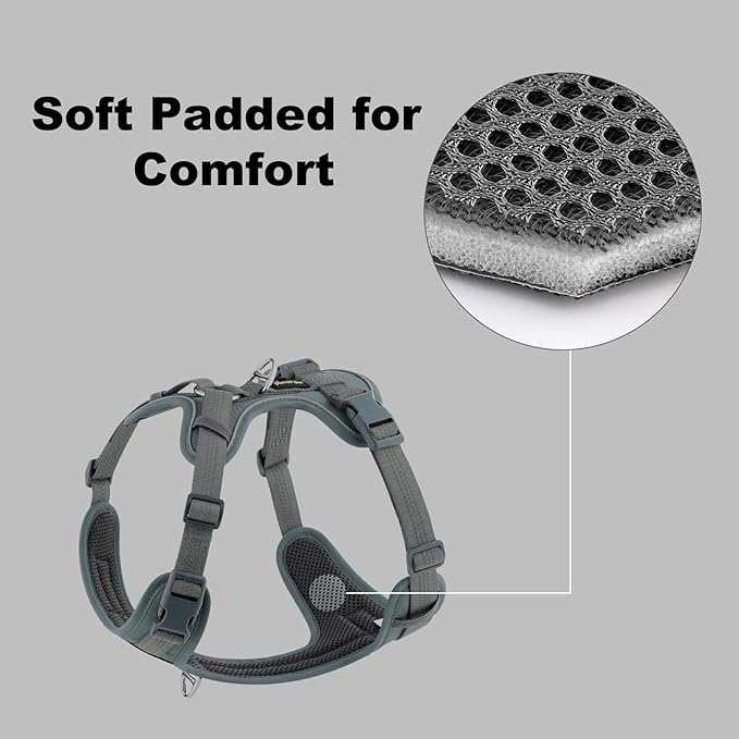 Plutus Pet No Pull Dog Harness, Release at Neck, Soft Padded, Reflective Adjustable Dog Vest Harness for Small, Medium, Large Dogs(Gray,M)
